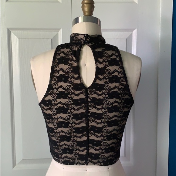 Black Lace Crop Top with Neck Detail - Picture 2 of 3
